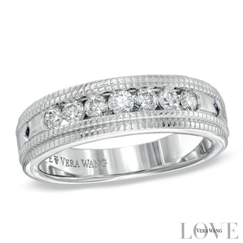 Main Image 1 of Vera Wang Men's 1/2 CT. T.W. Diamond Milgrain Wedding Band in 14K White Gold