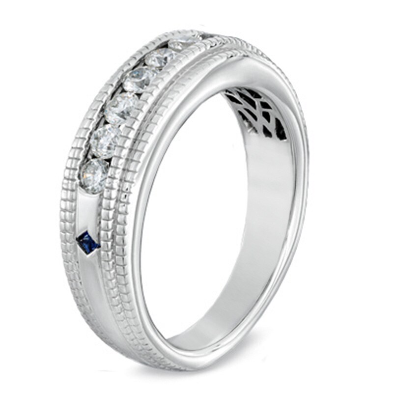Main Image 2 of Vera Wang Men's 1/2 CT. T.W. Diamond Milgrain Wedding Band in 14K White Gold