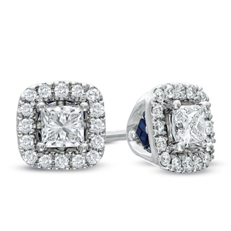 Vera Wang Love Collection 1/2 CT. T.W. Princess-Cut Diamond Frame Stud Earrings in 14K White Gold