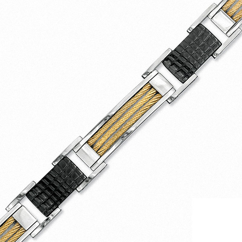 Main Image 1 of Men's Cable Bracelet in Tri-Tone Stainless Steel - 8.25"