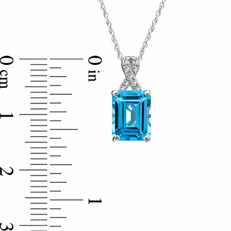 Main Image 2 of Emerald-Cut Swiss Blue Topaz and Diamond Accent Pendant in 14K White Gold