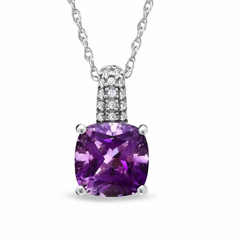 9.0mm Cushion-Cut Amethyst and Lab-Created White Sapphire Pendant in Sterling Silver