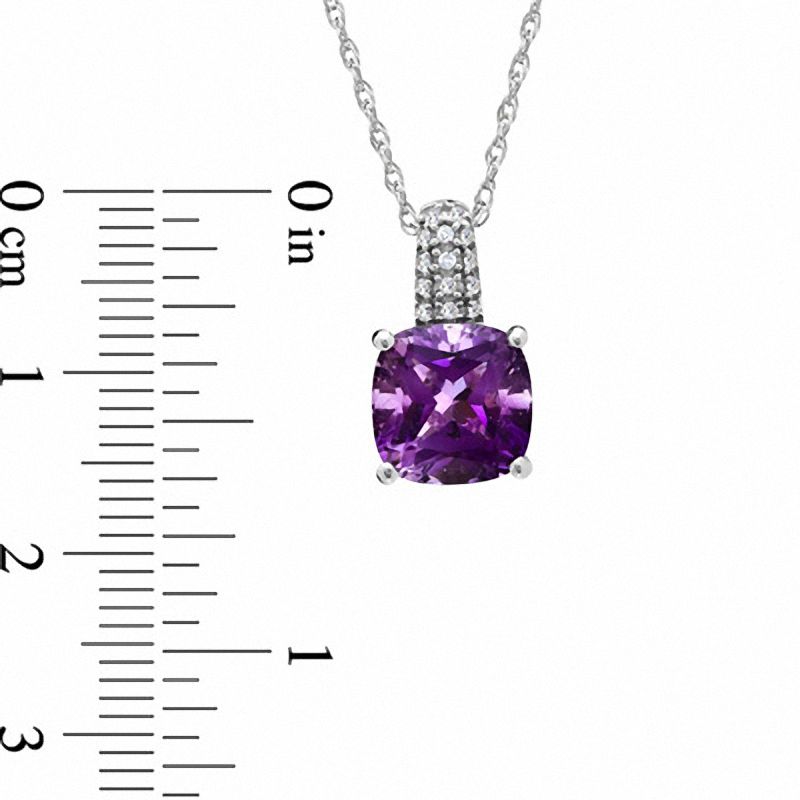 Main Image 2 of 9.0mm Cushion-Cut Amethyst and Lab-Created White Sapphire Pendant in Sterling Silver