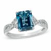 Thumbnail Image 0 of Emerald-Cut Swiss Blue Topaz and Diamond Accent Ring in 14K White Gold