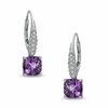 Thumbnail Image 1 of 7.0mm Cushion-Cut Amethyst and Lab-Created White Sapphire Drop Earrings in Sterling Silver