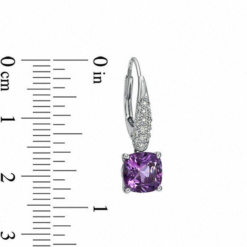 Main Image 2 of 7.0mm Cushion-Cut Amethyst and Lab-Created White Sapphire Drop Earrings in Sterling Silver