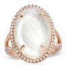 Thumbnail Image 0 of Oval Mother-of-Pearl Doublet and Lab-Created White Sapphire Ring in Sterling Silver with 14K Rose Gold Plate