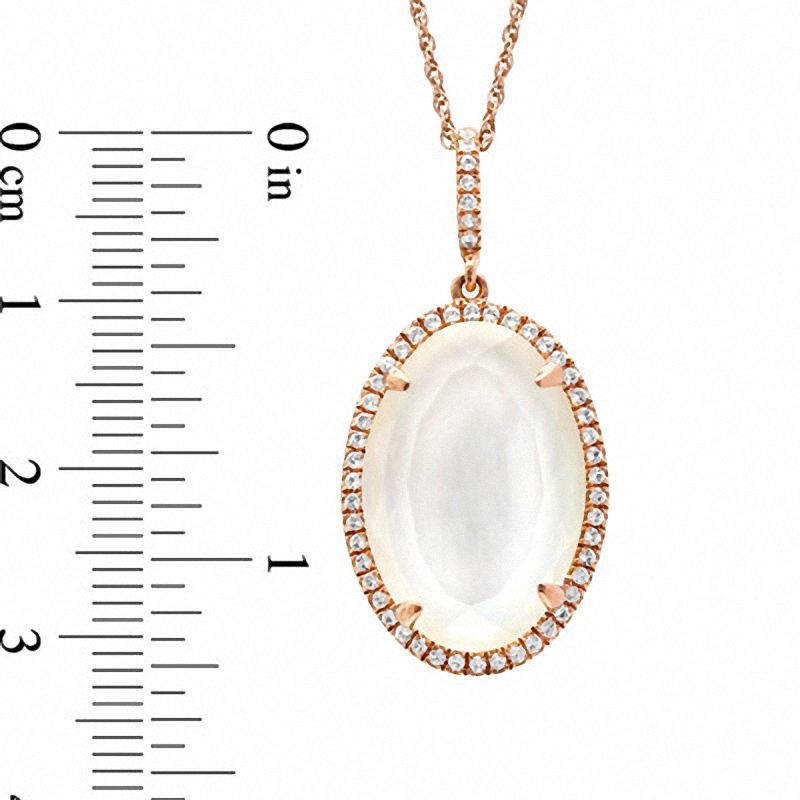 Main Image 2 of Oval Mother-of-Pearl Doublet and Lab-Created White Sapphire Pendant in Sterling Silver with 14K Rose Gold Plate