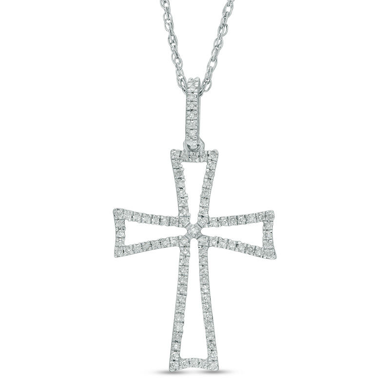 1/5 CT. T.W. Diamond Cross Cutout Pendant in Sterling Silver