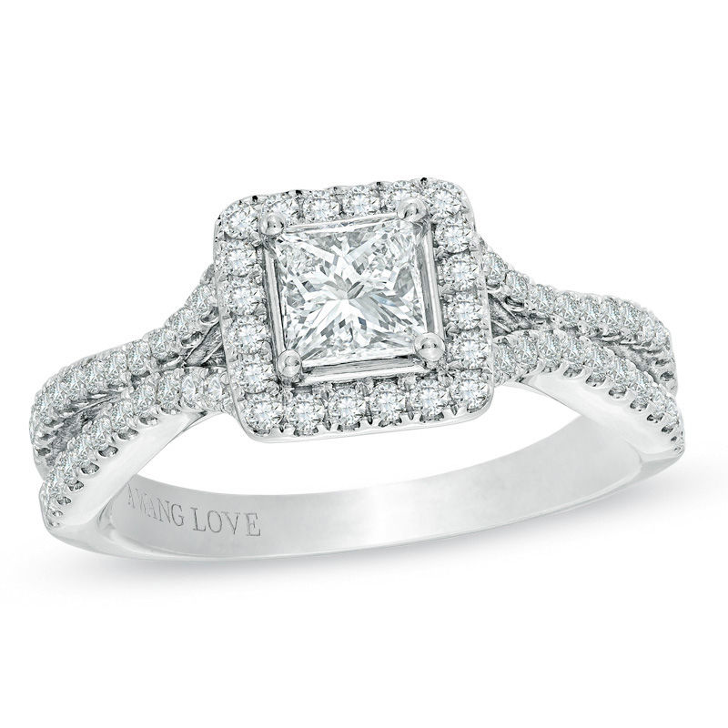 Main Image 1 of Vera Wang Love Collection 1 CT. T.W. Princess-Cut Diamond Split Shank Engagement Ring in 14K White Gold