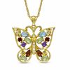 Thumbnail Image 1 of Multi Gemstone and Lab-Created White Sapphire Butterfly  Pendant in Sterling Silver with 14K Gold Plate