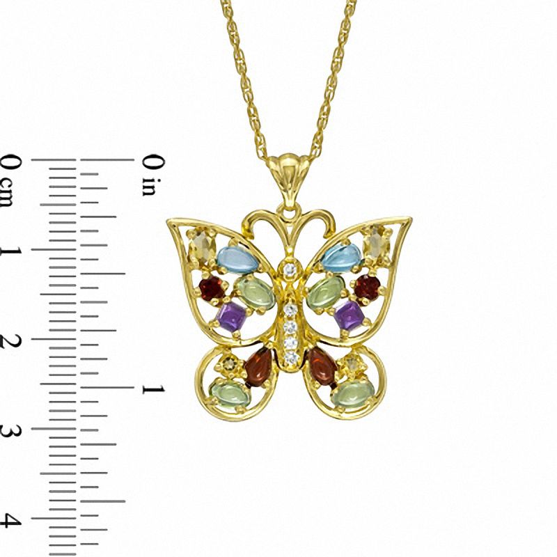 Main Image 2 of Multi Gemstone and Lab-Created White Sapphire Butterfly  Pendant in Sterling Silver with 14K Gold Plate