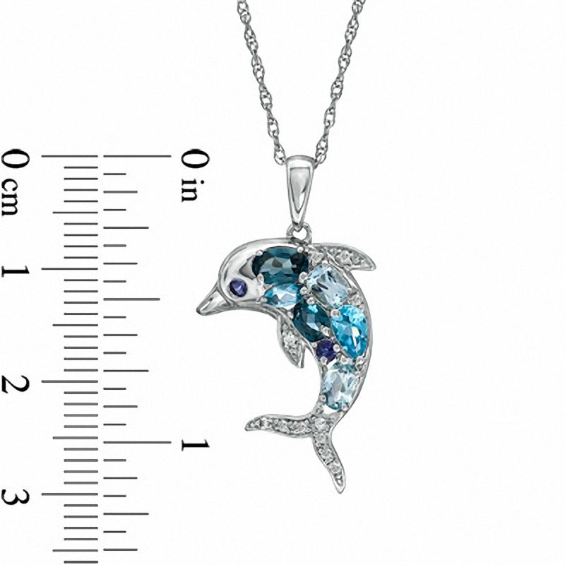 Blue Topaz, Iolite and Lab-Created White Sapphire Dolphin Pendant in Sterling Silver