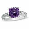 Thumbnail Image 0 of 8.0mm Cushion-Cut Amethyst and Lab-Created White Sapphire Ring in Sterling Silver