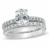 Thumbnail Image 1 of Oval Lab-Created White Sapphire Bridal Set in Sterling Silver