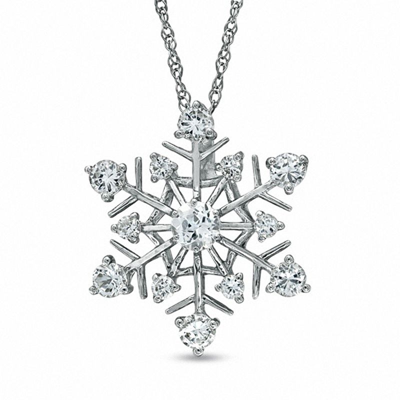 Main Image 1 of Lab-Created White Sapphire Snowflake Pendant in Sterling Silver
