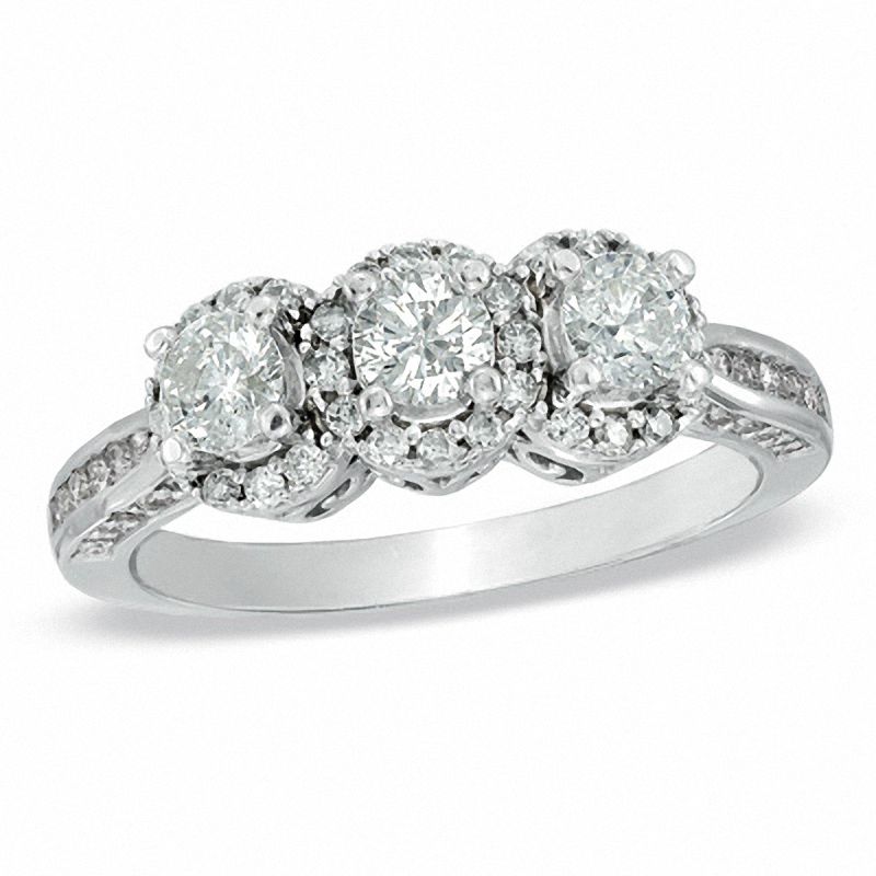 Main Image 1 of 1 CT. T.W. Diamond Three Stone Frame Ring in 10K White Gold