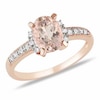 Thumbnail Image 1 of Oval Morganite and 1/15 CT. T.W. Diamond Engagement Ring in Rose Rhodium Sterling Silver