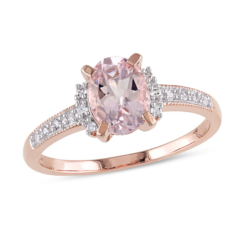 Amour Rose Plated Sterling Silver Oval-Cut Morganite and Diamond Accent Ring