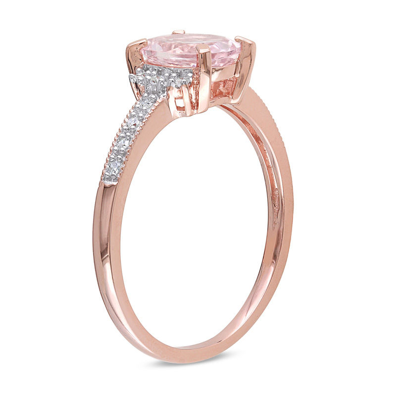 Main Image 2 of Oval Morganite and 1/15 CT. T.W. Diamond Engagement Ring in Rose Rhodium Sterling Silver