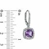 Thumbnail Image 1 of 7.0mm Cushion-Cut Amethyst and Lab-Created White Sapphire Frame Drop Earrings in Sterling Silver