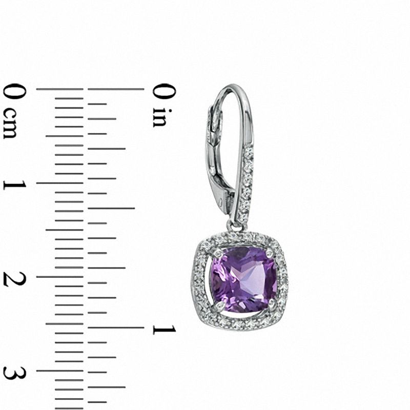 Main Image 2 of 7.0mm Cushion-Cut Amethyst and Lab-Created White Sapphire Frame Drop Earrings in Sterling Silver