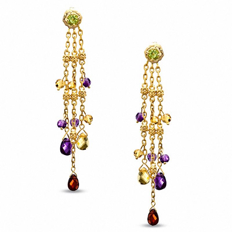 Main Image 1 of Multi Semi-Precious Gemstone Dangle Earrings in Sterling Silver with 14K Gold Plate