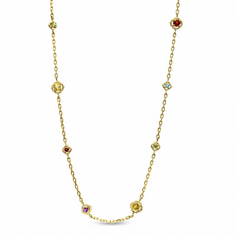 Main Image 1 of Multi Semi-Precious Gemstone Station Necklace in Sterling Silver with 14K Gold Plate - 20"