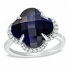 Thumbnail Image 1 of 14.0mm Clover-Shaped Lab-Created Blue and White Sapphire Ring in Sterling Silver