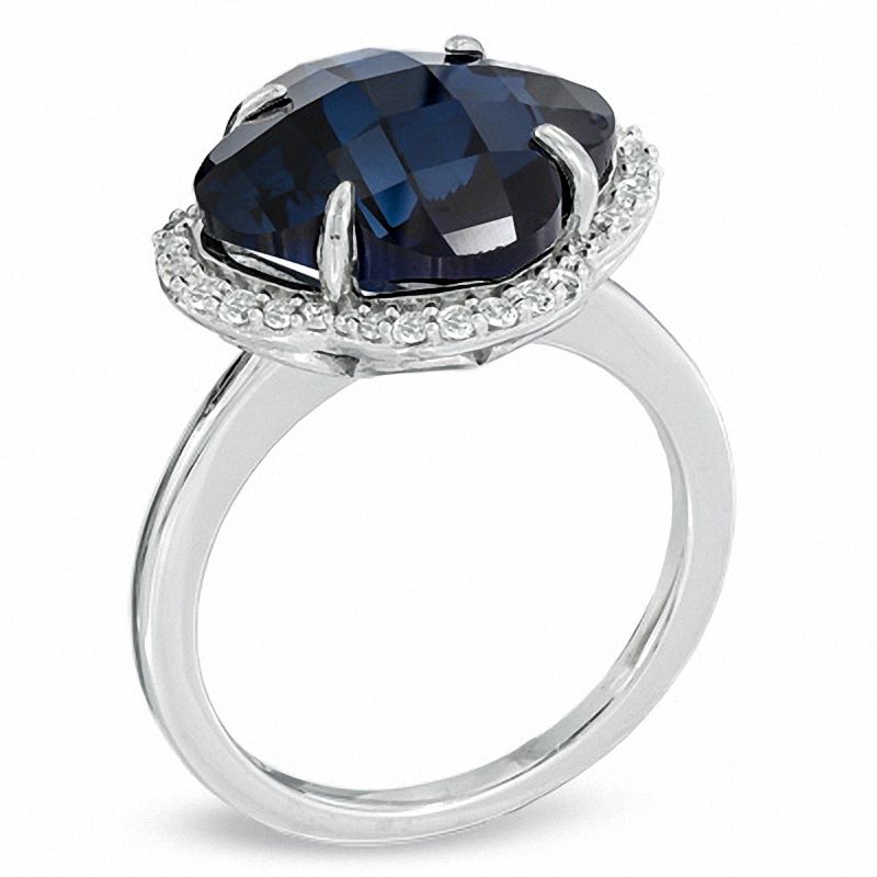 Main Image 2 of 14.0mm Clover-Shaped Lab-Created Blue and White Sapphire Ring in Sterling Silver