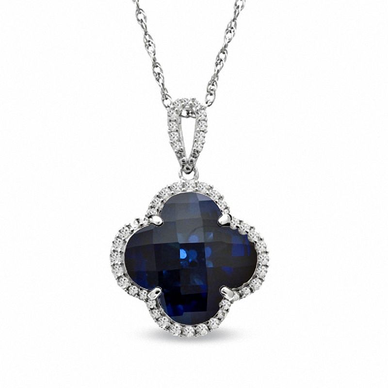 Main Image 1 of 14.0mm Clover-Shaped Lab-Created Blue and White Sapphire Pendant in Sterling Silver