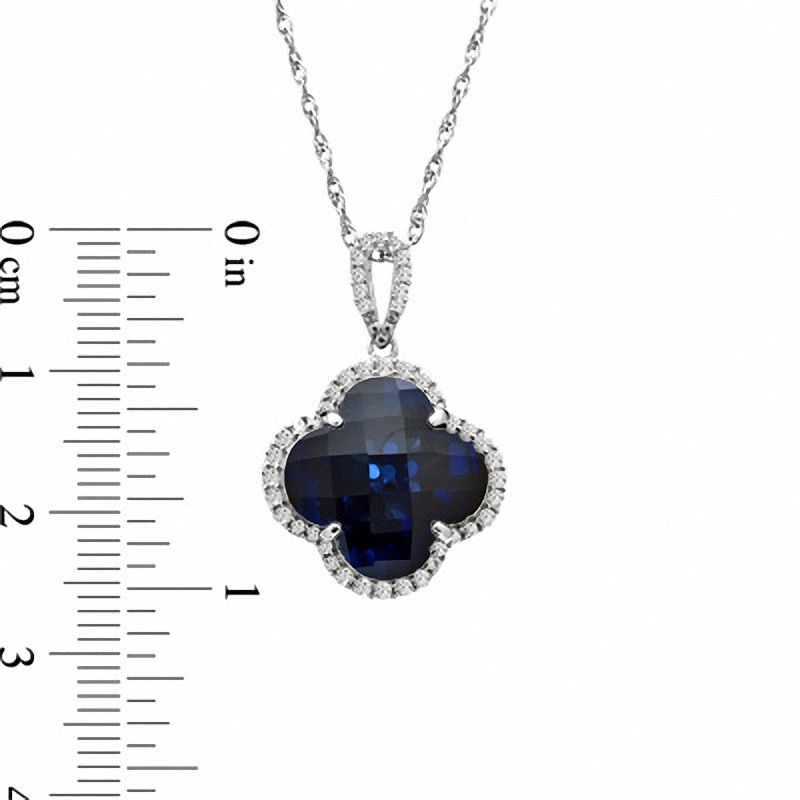 Main Image 2 of 14.0mm Clover-Shaped Lab-Created Blue and White Sapphire Pendant in Sterling Silver