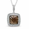 Thumbnail Image 1 of 14.0mm Cushion-Cut Smoky Quartz and Lab-Created White Sapphire Pendant in Sterling Silver