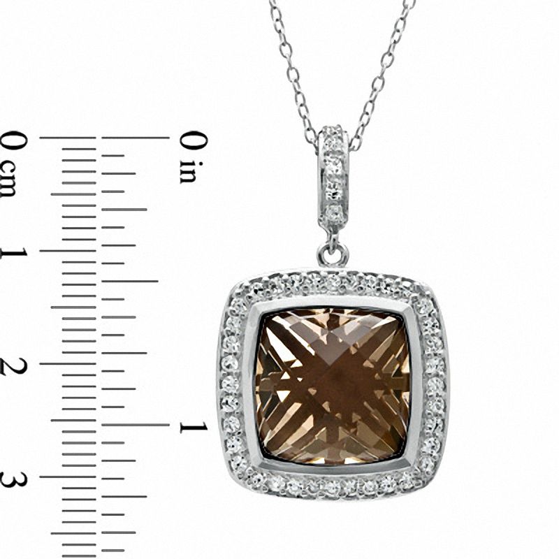 Main Image 2 of 14.0mm Cushion-Cut Smoky Quartz and Lab-Created White Sapphire Pendant in Sterling Silver