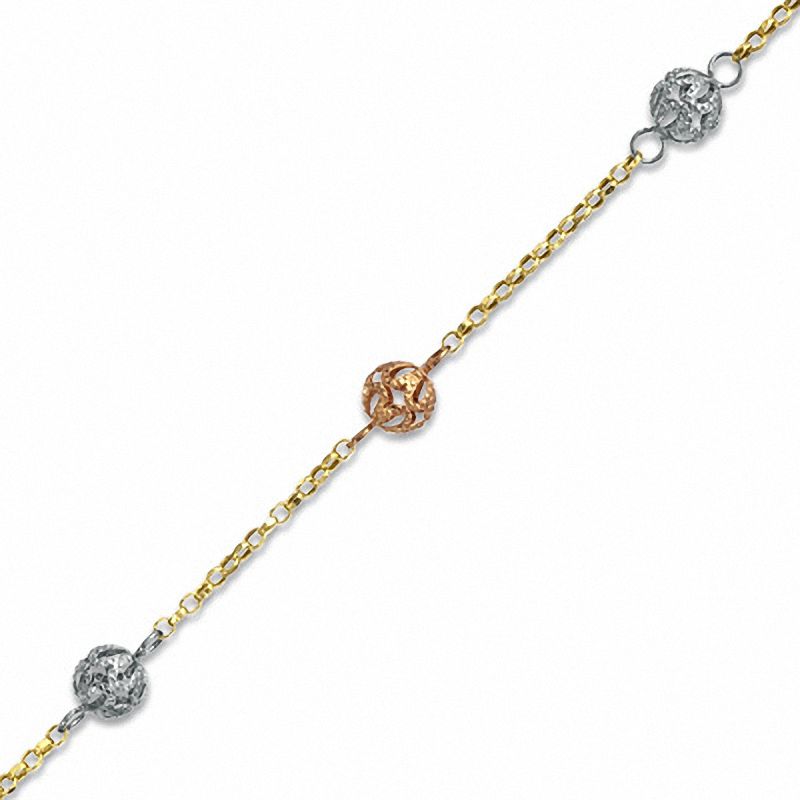 Main Image 1 of Filigree Bead Station Bracelet in 14K Tri-Tone Gold - 7.25"