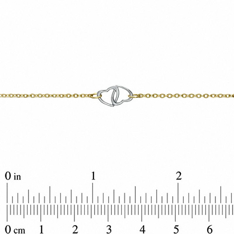 Main Image 2 of Double Heart Anklet in 14K Two-Tone Gold - 10"