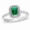 Thumbnail Image 0 of Emerald-Cut Emerald and 1/5 CT. T.W. Diamond Ring in 14K White Gold