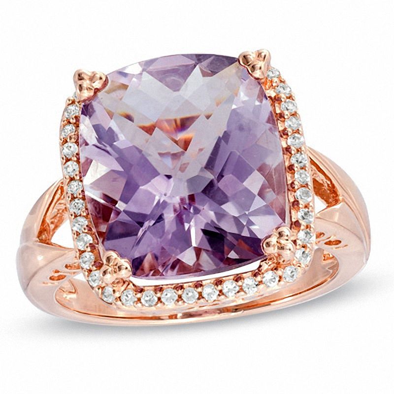 Main Image 1 of Rose de France Amethyst and Lab-Created White Sapphire Ring in Sterling Silver with 14K Rose Gold Plate