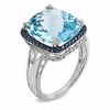 Thumbnail Image 1 of Cushion-Cut Sky Blue Topaz and Lab-Created Sapphire Ring in Sterling Silver