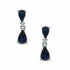 Thumbnail Image 1 of Pear-Shaped Sapphire and Diamond Accent Drop Earrings in 14K White Gold