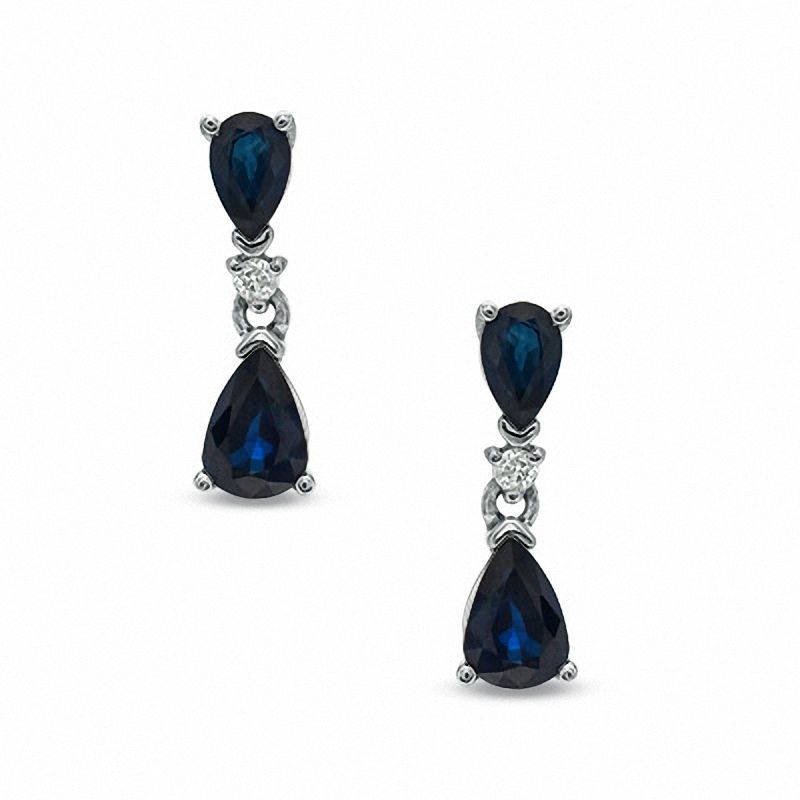 Main Image 1 of Pear-Shaped Sapphire and Diamond Accent Drop Earrings in 14K White Gold
