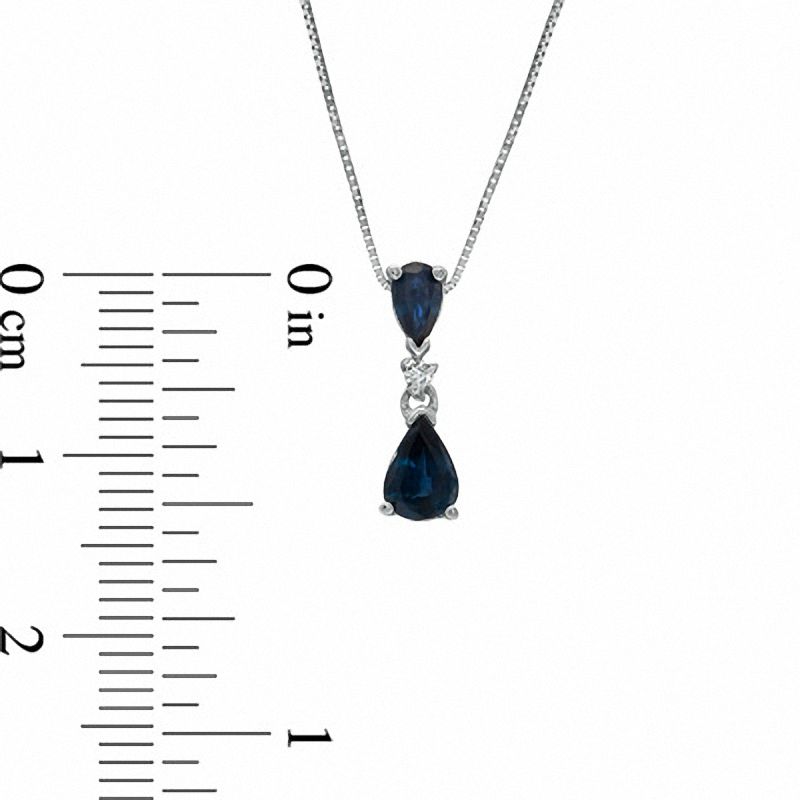 Pear-Shaped Sapphire and Diamond Accent Drop Pendant in 14K White Gold - 16"