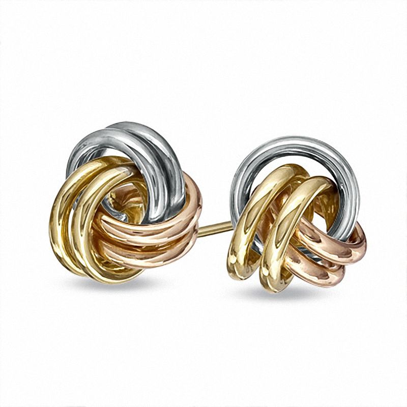 Love Knot Stud Earrings in 14K Tri-Tone Gold
