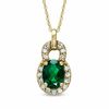 Thumbnail Image 1 of Oval Lab-Created Emerald and White Sapphire Pendant in 14K Gold