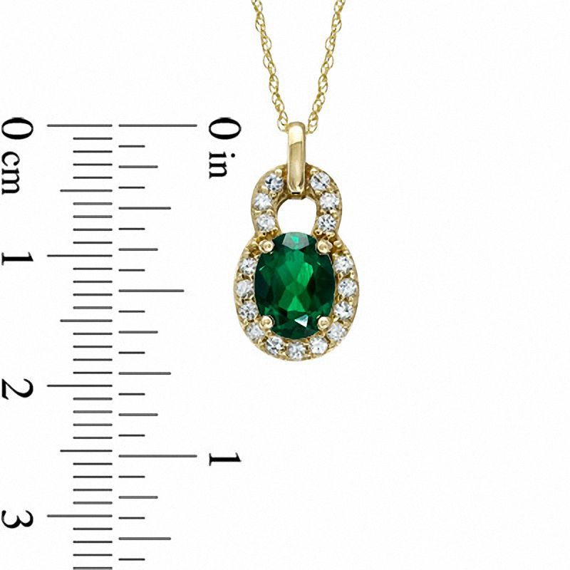 Main Image 2 of Oval Lab-Created Emerald and White Sapphire Pendant in 14K Gold