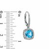 Thumbnail Image 2 of 7.0mm Cushion-Cut Swiss Blue Topaz and Lab-Created White Sapphire Frame Drop Earrings in Sterling Silver
