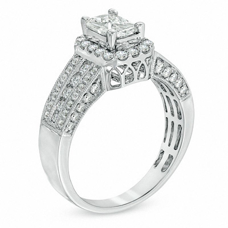 Main Image 2 of 1 CT. T.W. Composite Emerald-Cut Diamond Multi-Row Engagement Ring in 14K White Gold
