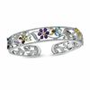 Thumbnail Image 1 of Multi Semi-Precious Gemstone Flower Cuff Bracelet in Sterling Silver