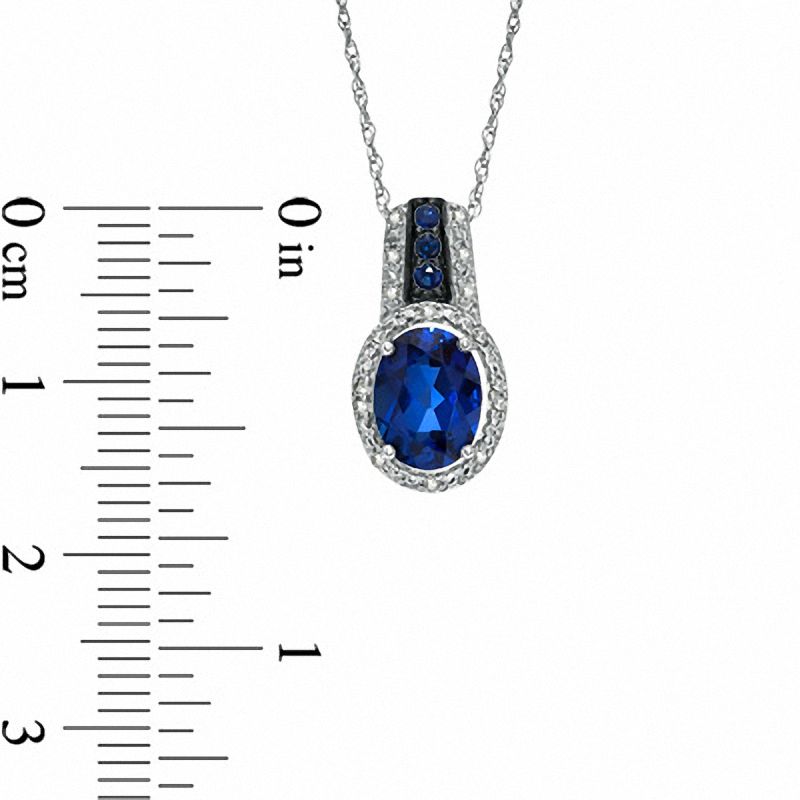 Main Image 2 of Oval Lab-Created Ceylon Sapphire and Diamond Accent Pendant in 14K White Gold