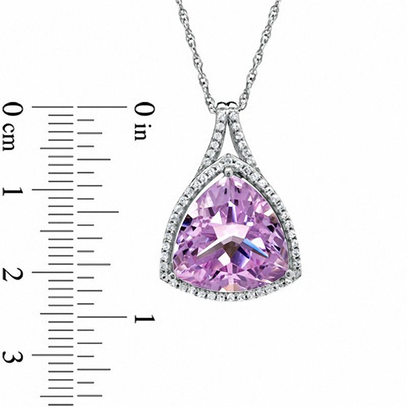 Main Image 2 of Trillion-Cut Rose de France Amethyst and Lab-Created White Sapphire Pendant in Sterling Silver